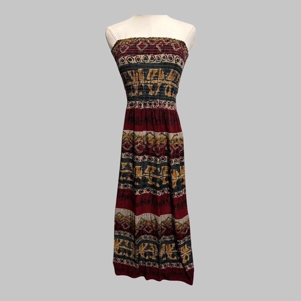 Speed Control Midi Dress Women's Medium Burgundy Multi Color Boho Whimsigoth